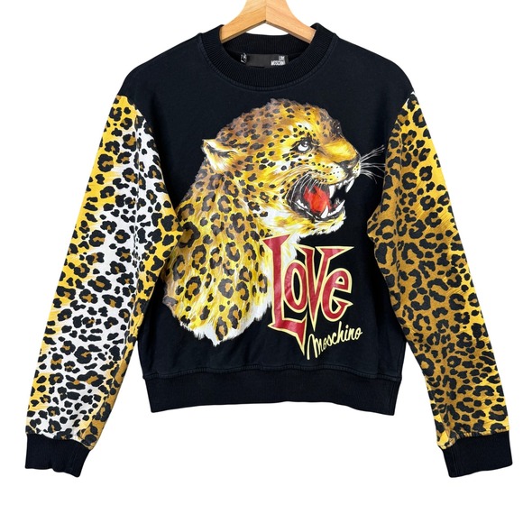 Love Moschino Tops - Love Moschino Leopard Print Graphic Sweatshirt Black W630606E1861 Size US 2